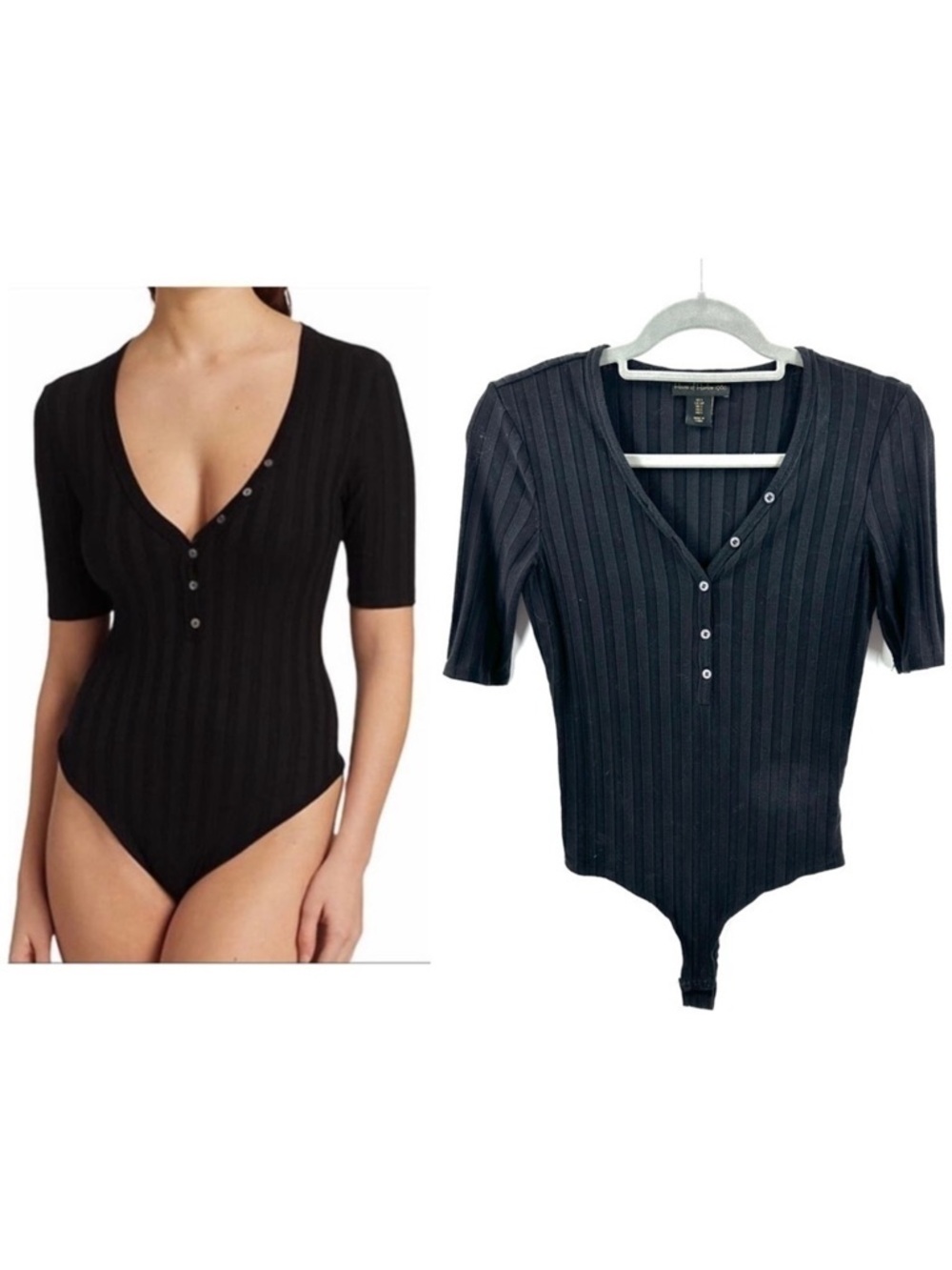 House Of Harlow Bodysuit Womens Small Ribbed Henley Y2K Stretch Whimsigoth